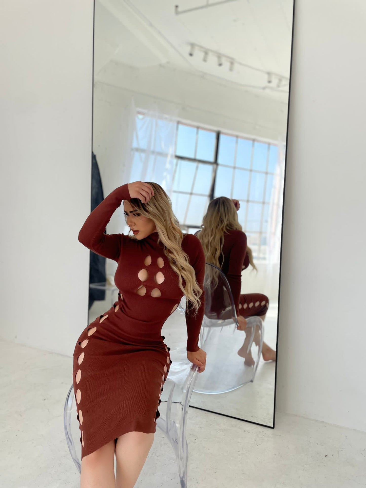 Russian Brown Cutout Dress