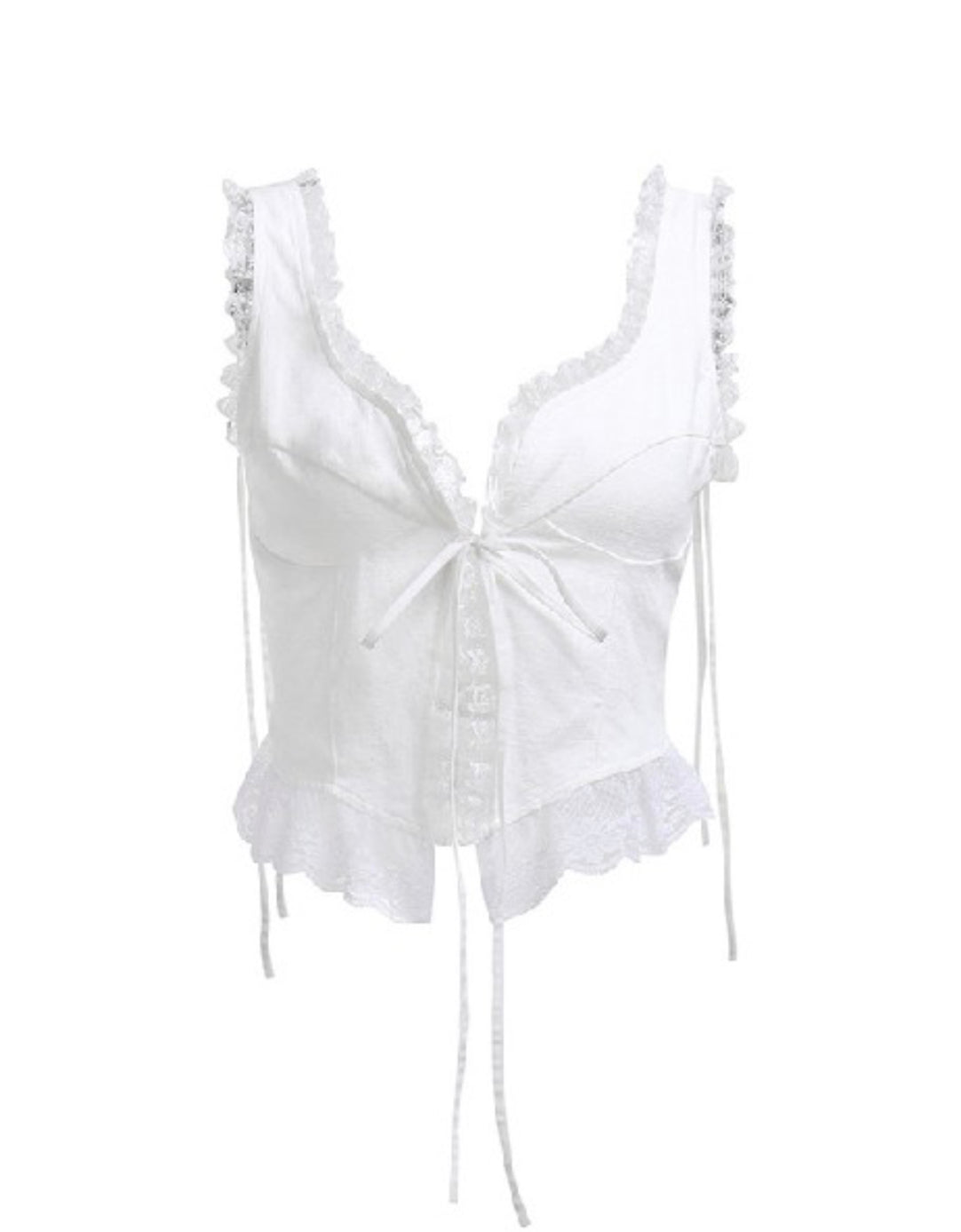 White Lace Tie Up Top