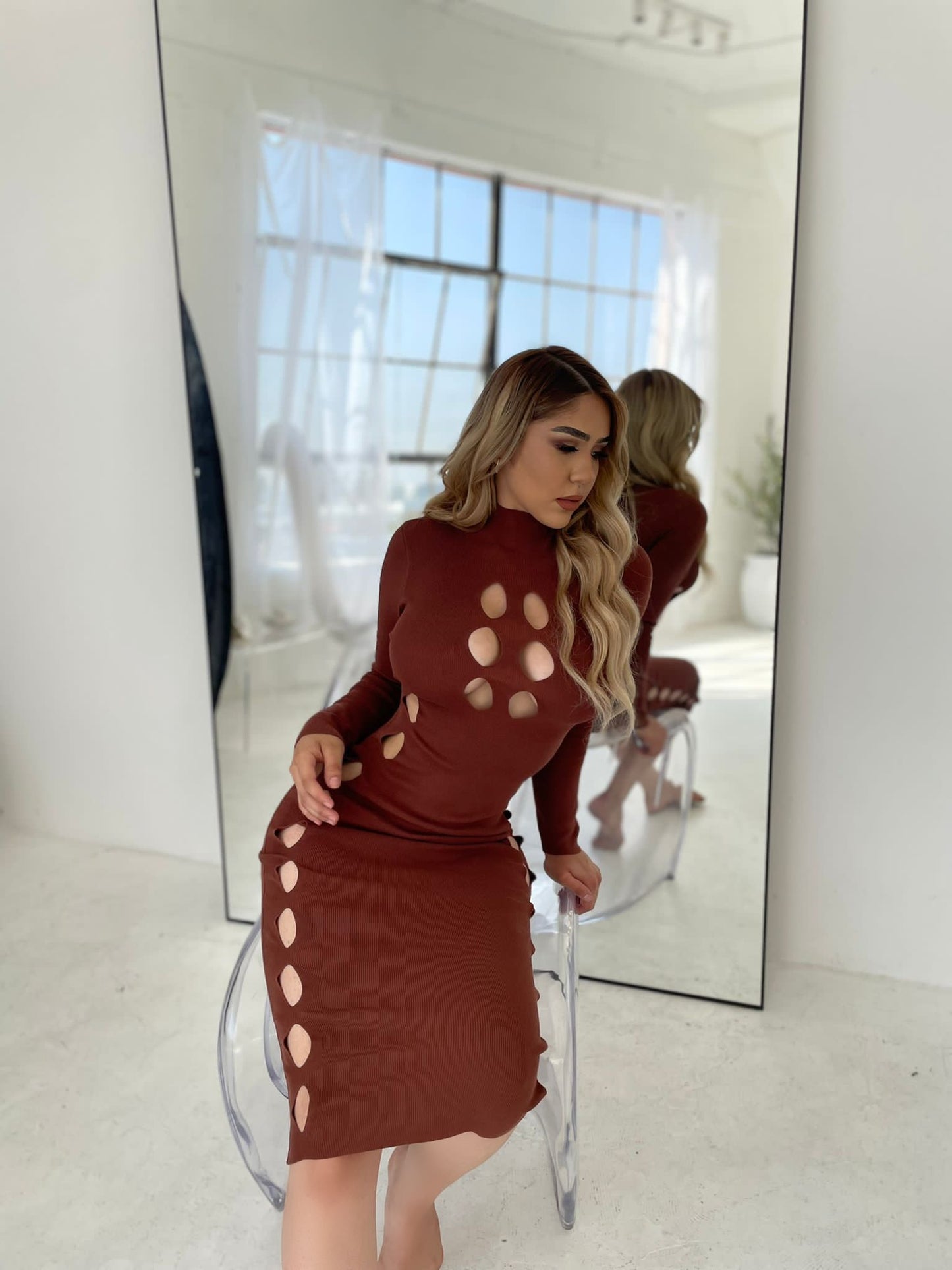 Russian Brown Cutout Dress