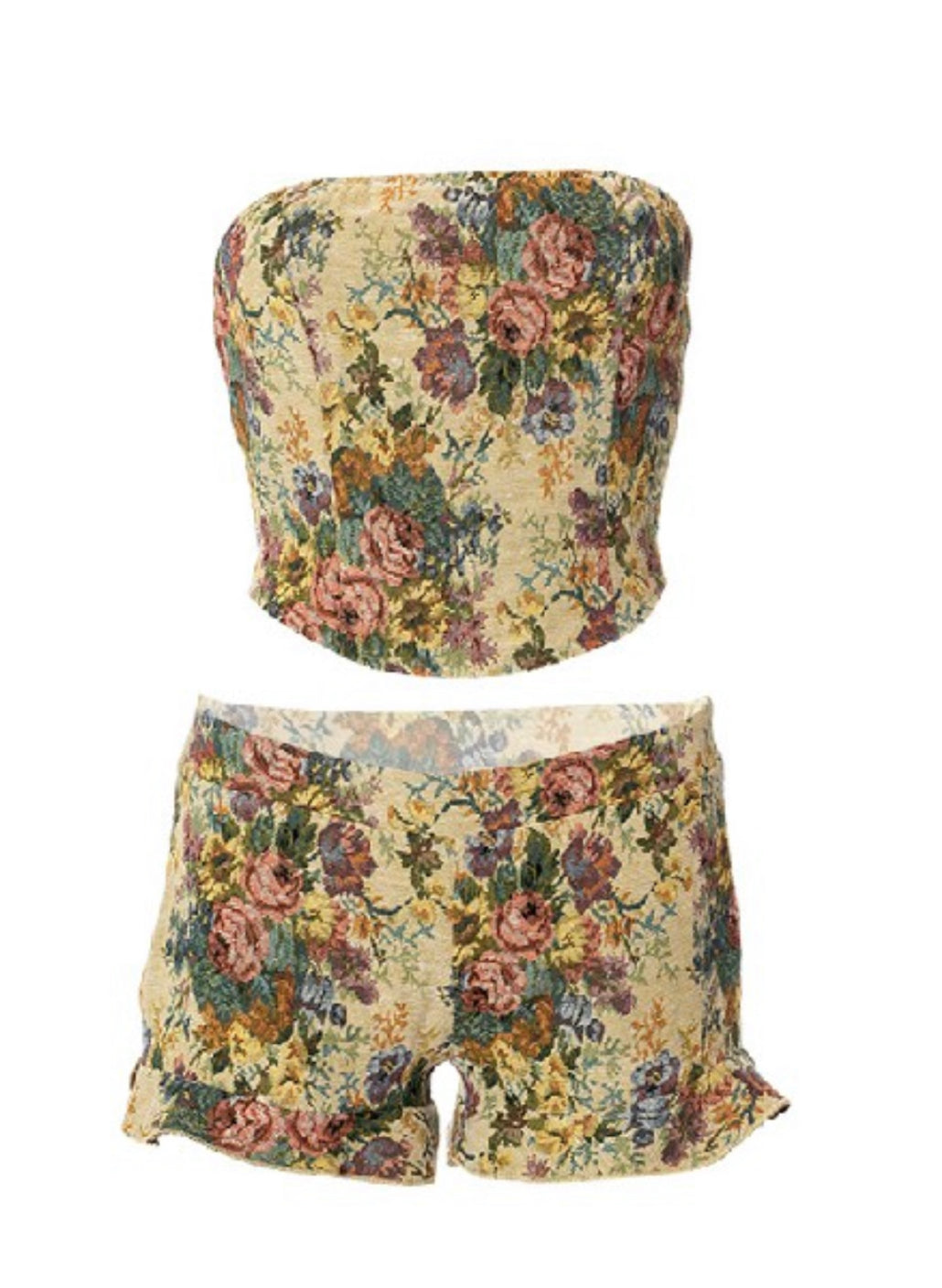 Jacquard Strapless Crop Top Short Set